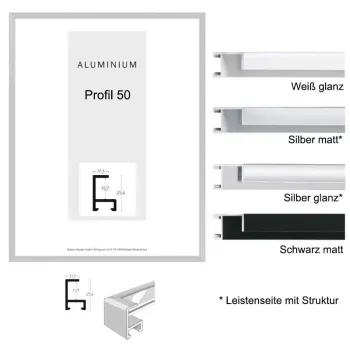 Aluminium Bilderrahmen 100x75 / 75x100 cm, Profil 50