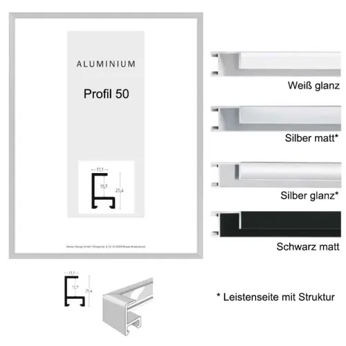 Aluminium Bilderrahmen 90x130/ 130x90 cm in Silber, Schwarz oder Weiß