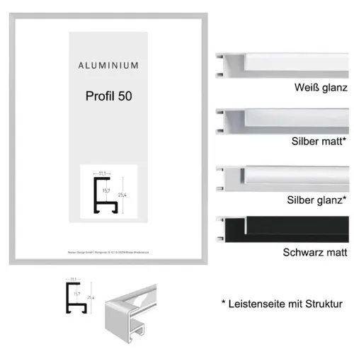 Aluminium Bilderrahmen 100x140/ 140x100 cm in Silber, Schwarz oder Weiß