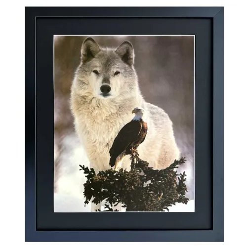 Bild mit Rahmen Wandbild grauer Wolf und Adler