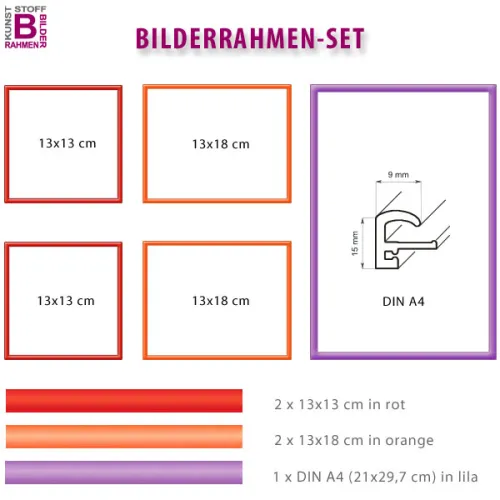 Bunte Rahmen im 5er-Set: rot, orange, lila