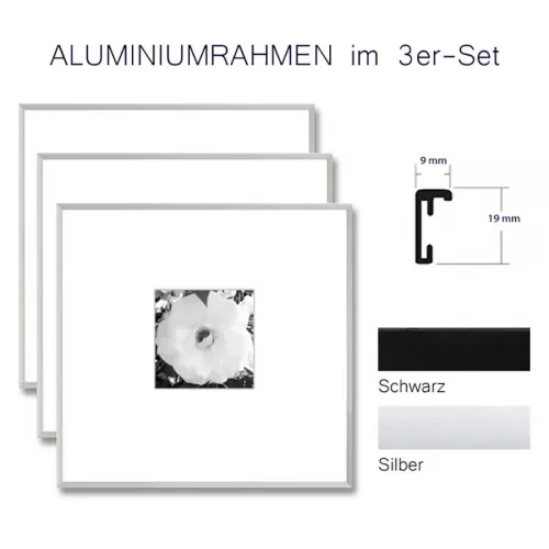 Aluminium Fotorahmen 15x15 cm im 3er-Set mit Tischaufsteller