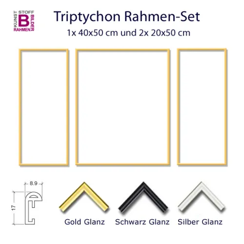 Bilderrahmen Triptychon Gold, Silber, Schwarz