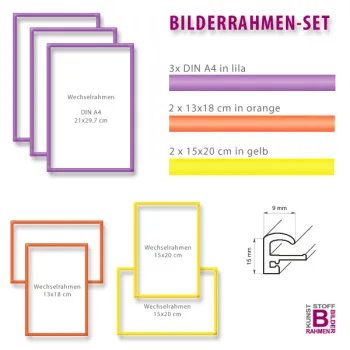 Bunte Rahmen im 7er-Set: lila, orange, gelb