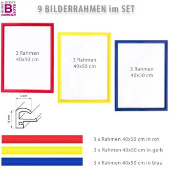 Bunte Rahmen im 9er-Set: gelb, rot, blau