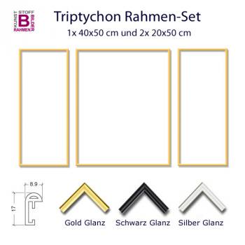 Rahmen-Set Triptychon 2x 20x50cm, 1x 40x50 cm Gold Glanz