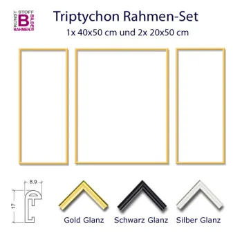 Rahmen-Set Triptychon 2x 20x50cm, 1x 40x50 cm Gold Glanz