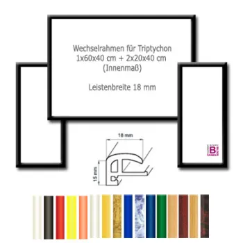 Wechselrahmen Triptychon (2x 20x40 + 1x 60x40 cm), Elegance